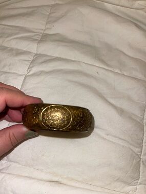 Gold Tone Etched Brass Bangle Bracelet Made in India